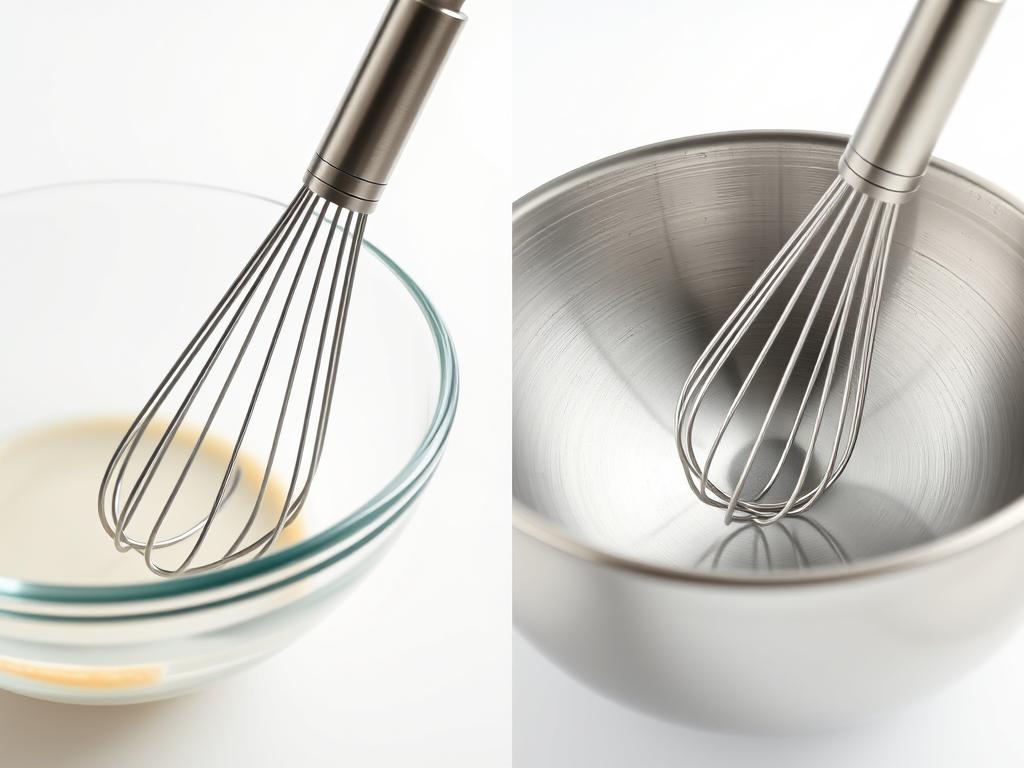 Close-up of whisk making contact with bowl surfaces