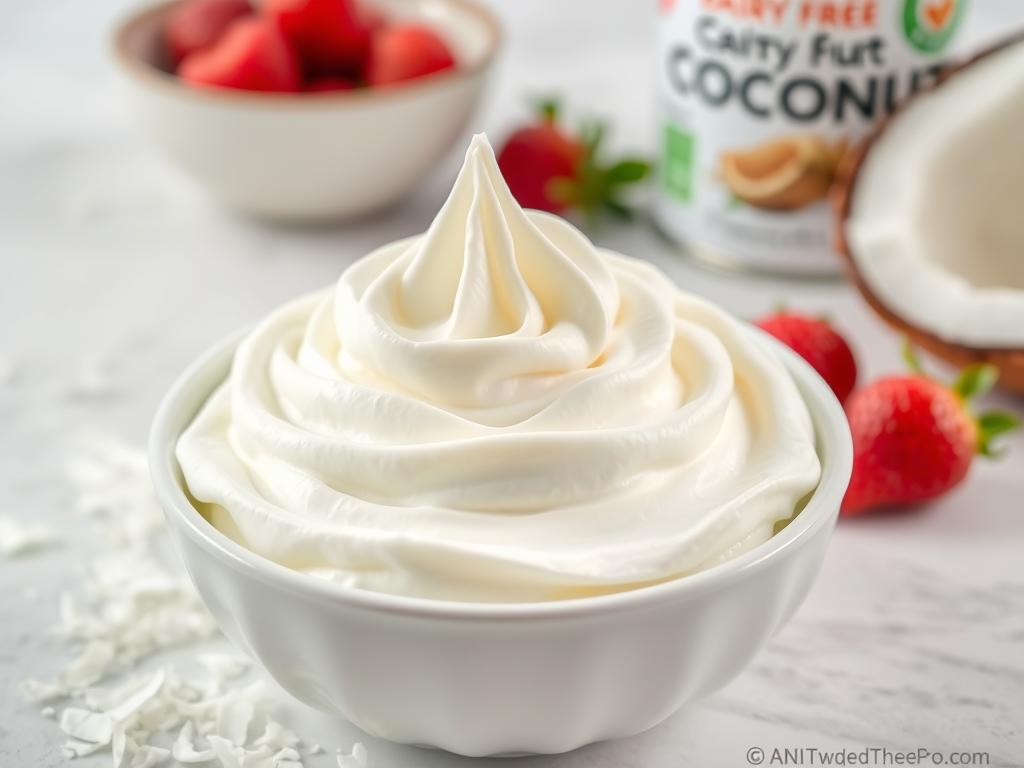 Dairy-free coconut whipped cream showing an alternative secret behind whipped cream Dairy-free coconut whipped cream showing an alternative secret behind whipped cream