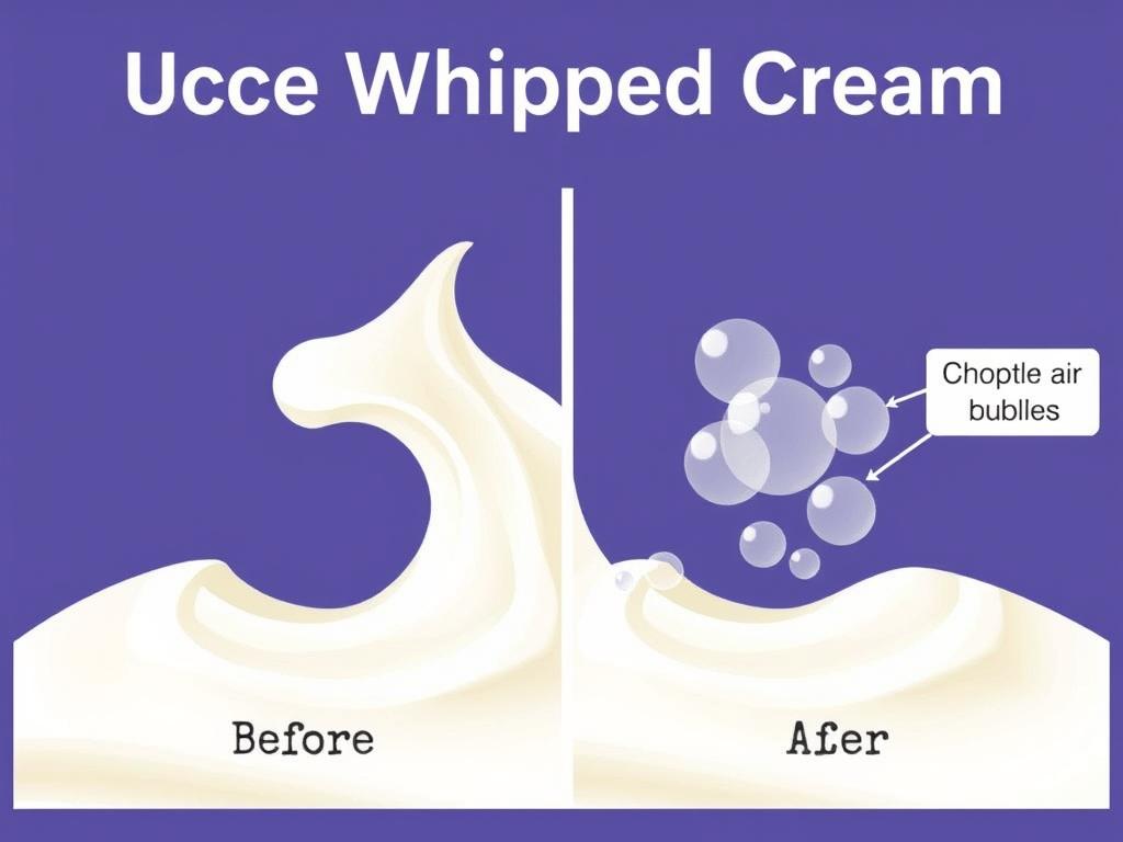 Microscopic view illustration showing the secret behind whipped cream's structure with fat molecules surrounding air bubbles Microscopic view illustration showing the secret behind whipped cream's structure with fat molecules surrounding air bubbles
