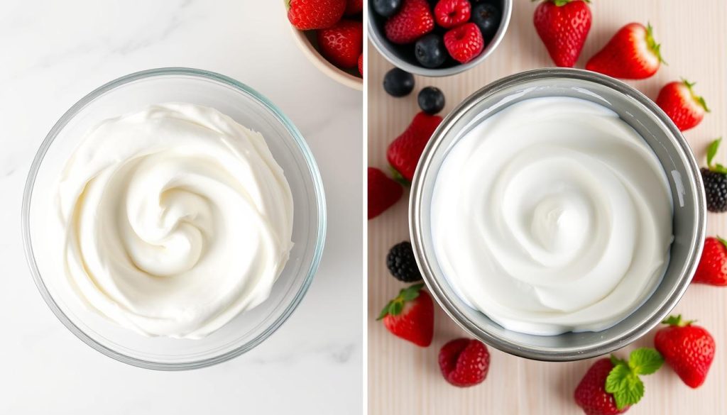Perfect whipped cream with soft peaks in both bowl types