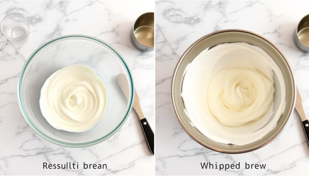 Side-by-side comparison of whipped cream results in different bowls