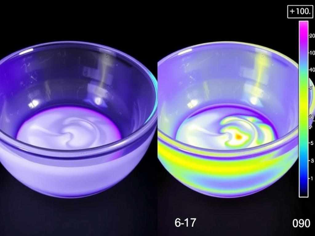 Thermal imaging showing temperature differences between glass and metal bowls