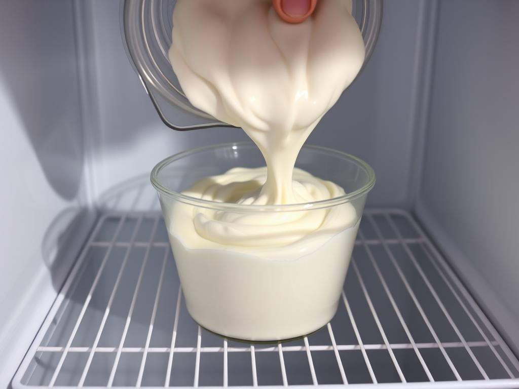 Whipped cream being stored in an airtight container in the refrigerator