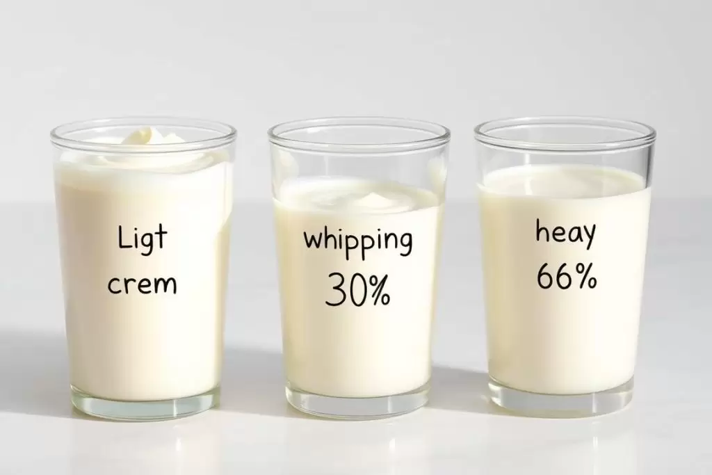 Different types of cream with varying fat content showing which is best for the secret behind whipped cream