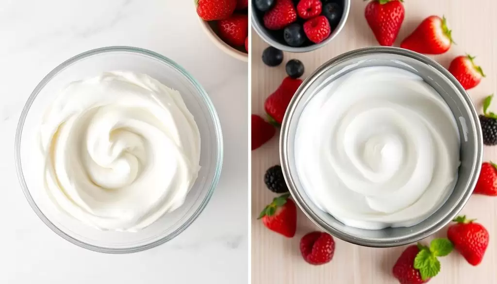 Perfect whipped cream with soft peaks in both bowl types