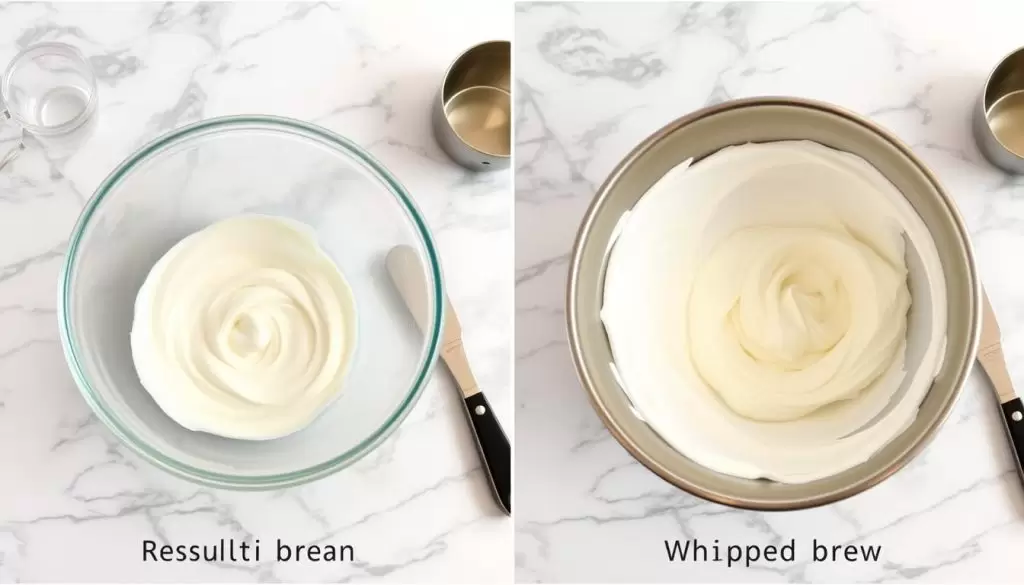 Side-by-side comparison of whipped cream results in different bowls